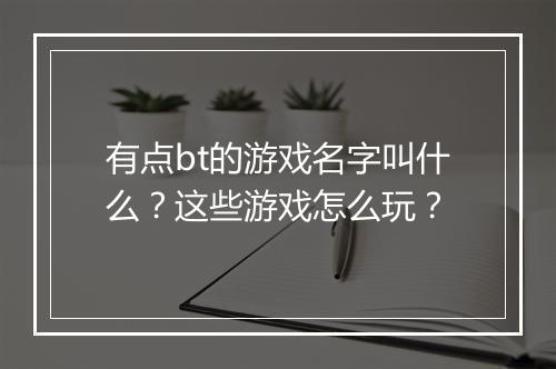 有点bt的游戏名字叫什么?这些游戏怎么玩?