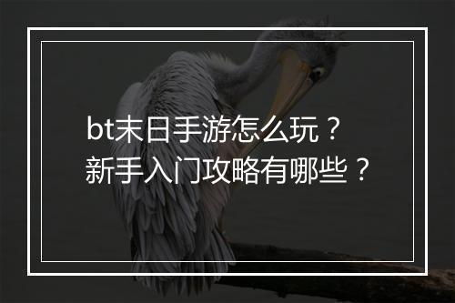 bt末日手游怎么玩?新手入门攻略有哪些?