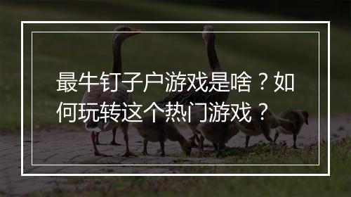 最牛钉子户游戏是啥？如何玩转这个热门游戏？