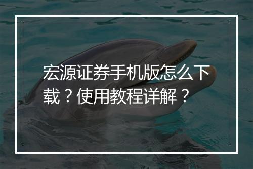 宏源证券手机版怎么下载？使用教程详解？