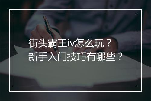 街头霸王iv怎么玩？新手入门技巧有哪些？