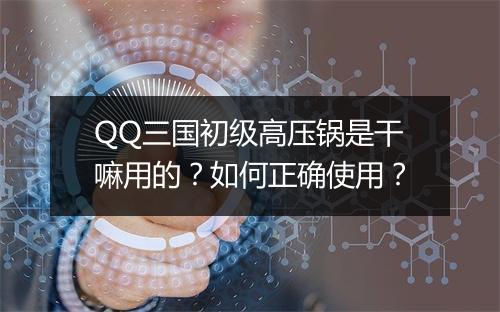 QQ三国初级高压锅是干嘛用的?如何正确使用?