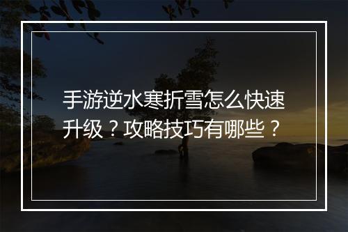 手游逆水寒折雪怎么快速升级？攻略技巧有哪些？