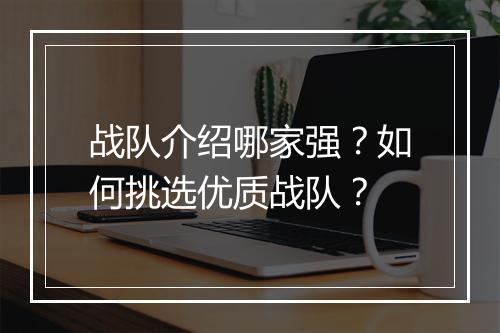 战队介绍哪家强？如何挑选优质战队？