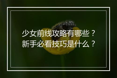 少女前线攻略有哪些?新手必看技巧是什么?