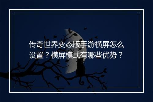 传奇世界变态版手游横屏怎么设置?横屏模式有哪些优势?