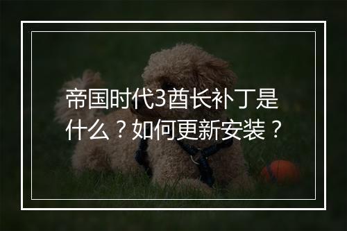 帝国时代3酋长补丁是什么？如何更新安装？