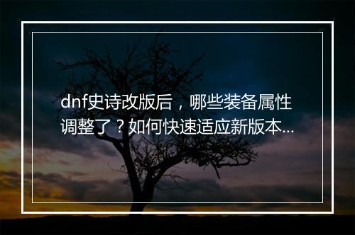 dnf史诗改版后，哪些装备属性调整了？如何快速适应新版本？
