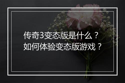 传奇3变态版是什么?如何体验变态版游戏?