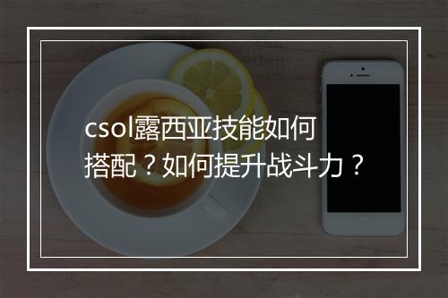 csol露西亚技能如何搭配？如何提升战斗力？