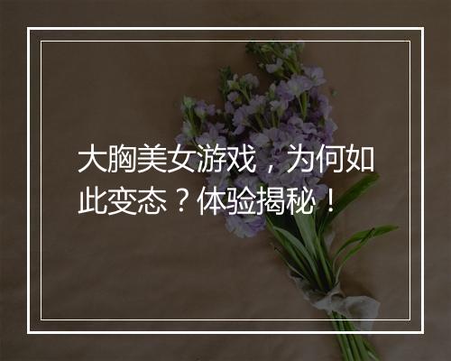 大胸美女游戏，为何如此变态？体验揭秘！