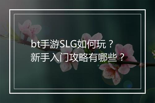 bt手游SLG如何玩？新手入门攻略有哪些？