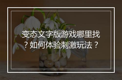 变态文字版游戏哪里找?如何体验刺激玩法?