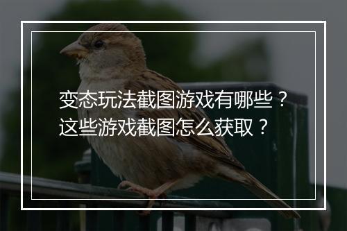 变态玩法截图游戏有哪些？这些游戏截图怎么获取？