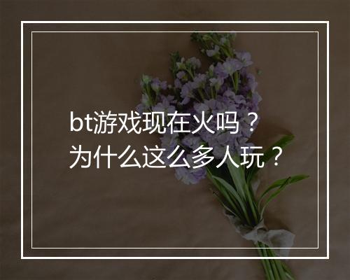 bt游戏现在火吗？为什么这么多人玩？