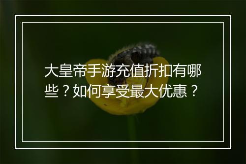 大皇帝手游充值折扣有哪些?如何享受最大优惠?