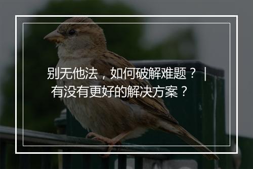 别无他法，如何破解难题？｜ 有没有更好的解决方案？