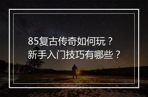 85复古传奇如何玩？新手入门技巧有哪些？