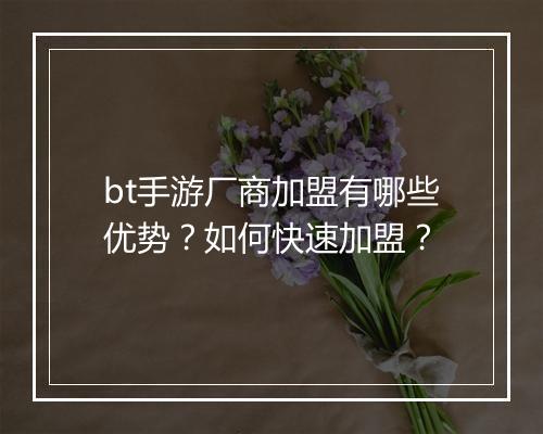bt手游厂商加盟有哪些优势？如何快速加盟？