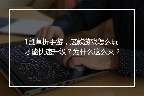 1割草折手游，这款游戏怎么玩才能快速升级？为什么这么火？