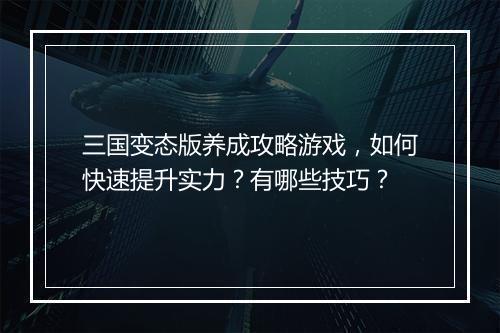三国变态版养成攻略游戏，如何快速提升实力？有哪些技巧？