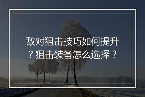 敌对狙击技巧如何提升？狙击装备怎么选择？