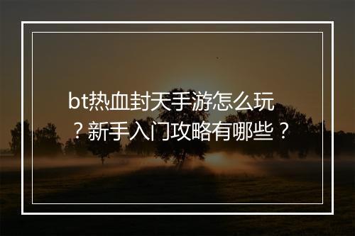 bt热血封天手游怎么玩？新手入门攻略有哪些？