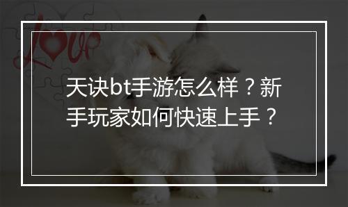 天诀bt手游怎么样？新手玩家如何快速上手？
