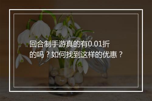 回合制手游真的有0.01折的吗？如何找到这样的优惠？