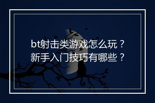 bt射击类游戏怎么玩？新手入门技巧有哪些？