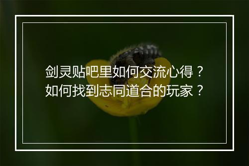剑灵贴吧里如何交流心得？如何找到志同道合的玩家？