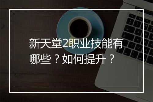 新天堂2职业技能有哪些?如何提升?