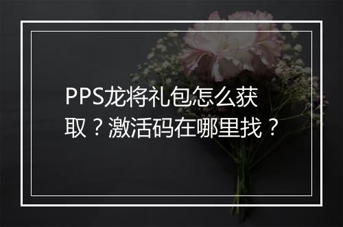 PPS龙将礼包怎么获取?激活码在哪里找?