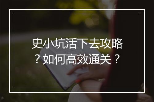 史小坑活下去攻略？如何高效通关？