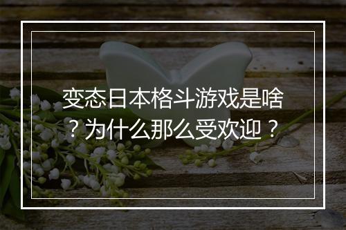 变态日本格斗游戏是啥？为什么那么受欢迎？