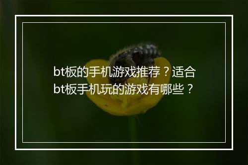 bt板的手机游戏推荐？适合bt板手机玩的游戏有哪些？