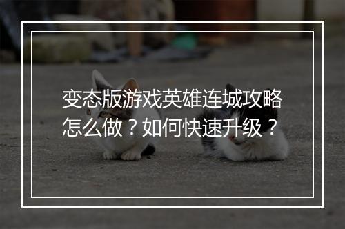 变态版游戏英雄连城攻略怎么做？如何快速升级？