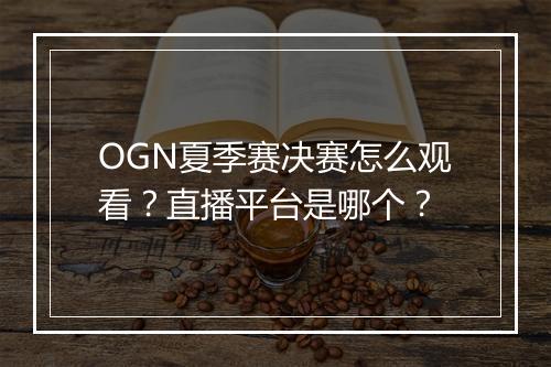 OGN夏季赛决赛怎么观看?直播平台是哪个?