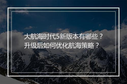 大航海时代5新版本有哪些？升级后如何优化航海策略？