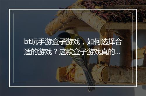bt玩手游盒子游戏，如何选择合适的游戏？这款盒子游戏真的好玩吗？