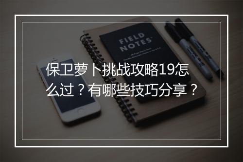 保卫萝卜挑战攻略19怎么过？有哪些技巧分享？