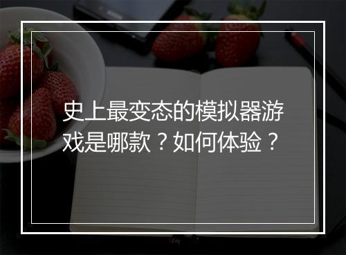 史上最变态的模拟器游戏是哪款？如何体验？