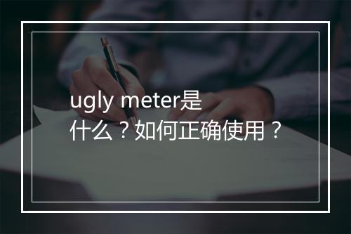 ugly meter是什么？如何正确使用？