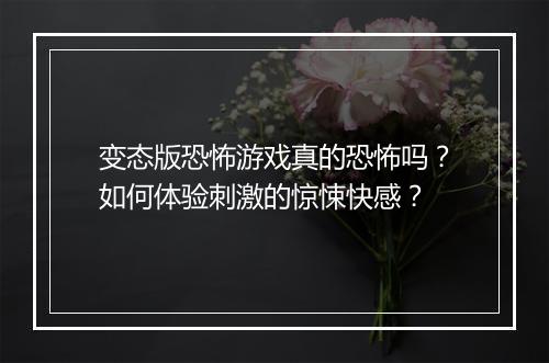 变态版恐怖游戏真的恐怖吗？如何体验刺激的惊悚快感？