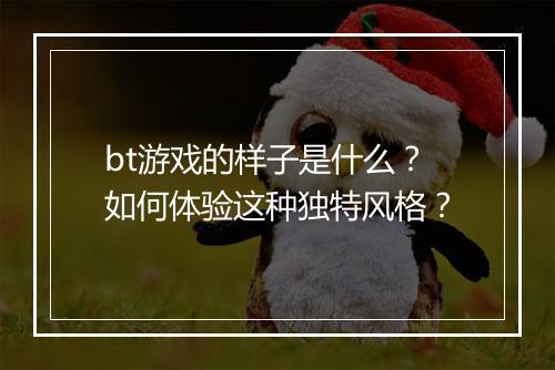 bt游戏的样子是什么？如何体验这种独特风格？