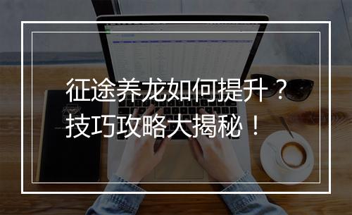征途养龙如何提升？技巧攻略大揭秘！