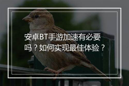 安卓BT手游加速有必要吗？如何实现最佳体验？