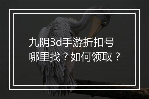 九阴3d手游折扣号哪里找？如何领取？