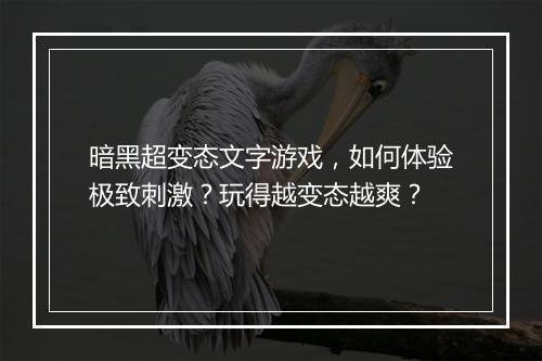 暗黑超变态文字游戏,如何体验极致刺激?玩得越变态越爽?