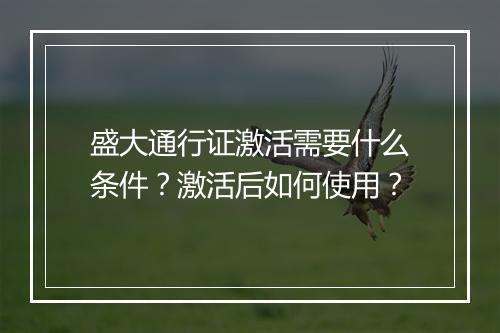 盛大通行证激活需要什么条件?激活后如何使用?